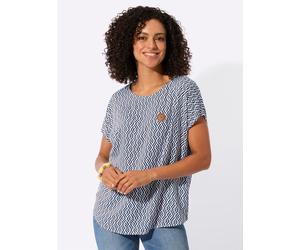 Druckbluse CASUAL LOOKS, Damen, Gr. 38, blau (ecru, marine, bedruckt), 100% Viskose, gemustert, Rundhals, Blusen Druckbluse (39014744-38) ecru, marine, bedruckt