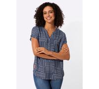 Druckbluse CASUAL LOOKS, Damen, Gr. 38, blau (marine, ecru, gemustert), 100% Viskose, gemustert, Rundhals, Blusen Druckbluse (15345442-38) marine, ecru, gemustert