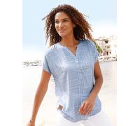 Druckbluse CASUAL LOOKS, Damen, Gr. 42, blau (bleu, ecru, gemustert), 100% Viskose, gemustert, Rundhals, Blusen Druckbluse (36818634-42) bleu, ecru, gemustert