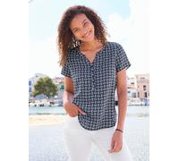Druckbluse CASUAL LOOKS, Damen, Gr. 42, marine, ecru, bedruckt, 100% Viskose, gemustert, Rundhals, Blusen Druckbluse (50618401-42) marine, ecru, bedruckt