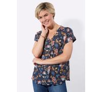 Druckbluse CLASSIC BASICS, Damen, Gr. 38, marine, gelb, bedruckt, 100% Viskose, geblümt, gemustert, mehrfarbig, V-Ausschnitt, Blusen Druckbluse (20723228-38) marine, gelb, bedruckt