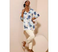 Druckbluse CREATION L, Damen, Gr. 48, blau (champagner, bleu, bedruckt), 100% Viskose, geblümt, gemustert, mehrfarbig, V-Ausschnitt, Blusen Druckbluse (28524556-48) champagner, bleu, bedruckt