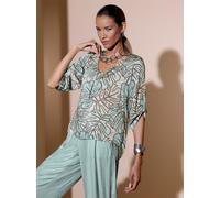 Druckbluse CREATION L, Damen, Gr. 52, grün (kalkmint, champagner, bedruckt), 100% Modal, gemustert, V-Ausschnitt, Blusen Druckbluse (65809921-52) kalkmint, champagner, bedruckt
