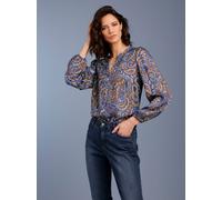 Druckbluse CREATION L PREMIUM, Damen, Gr. 38, taubenblau, ecru, gemustert, 100% Modal, Paisley, bedruckt, gemustert, mehrfarbig, Rundhals, Blusen Druckbluse (98901567-38) taubenblau, ecru, gemustert