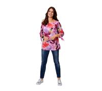 Druckbluse, Damen, Gr. 38, bunt (pink, flieder), Stoff, Obermaterial: 100% Polyester, HERMANN LANGE COLLECTION, geblümt, Po-bedeckend, Rundhals, Blusen Druckbluse, in floralem Design (93508047-38) pin