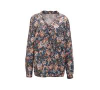 Druckbluse GOLDNER "Kurzgröße Druckbluse mit Ausschnittlösung", Damen, Gr. 20, blau (marine, ahorn, gemustert), Obermaterial: 100% Viskose CV., Manschette, Blusen Druckbluse, Strahlender, farbharmonis