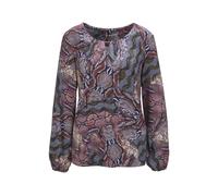 Druckbluse GOLDNER "Kurzgröße Druckbluse mit raffinierter Ausschnittlösung", Damen, Gr. 21, lila (violett, gemustert), Obermaterial: 100% Viskose CV., figurumspielend, Gummibündchen, Blusen Druckbluse