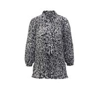 Druckbluse GOLDNER "Kurzgröße Feinplissee-Bluse mit Schluppe", Damen, Gr. 20, schwarz (schwarz, weiß, gemustert), Obermaterial: 100% Polyester PES., normal, Sonstiges, Blusen Druckbluse, Ohne (5963654