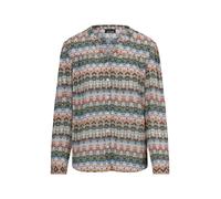 Druckbluse GOLDNER "Kurzgröße Feminine Bluse im Country-Stil", Damen, Gr. 23, bunt (khaki, marine, gemustert), Modern, figurumspielend, V-Ausschnitt, Manschette, Blusen Druckbluse, Sattel im Vorder un