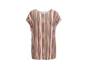 Druckbluse GOLDNER "Kurzgröße Streifenbluse mit Halbarm, überschnittene Schulter", Damen, Gr. 24, bunt (bunt, gestreift), Obermaterial: 100% Viskose CV., normal, Sonstiges, Blusen Druckbluse, Ohne (29