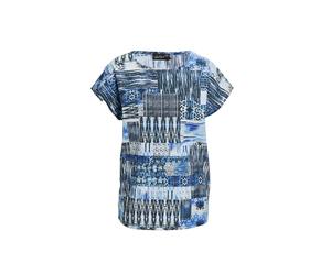 Druckbluse GOLDNER "Kurzgröße Ultraleichte Druckbluse aus reiner Baumwolle", Damen, Gr. 19, blau (jeansblau, gemustert), Obermaterial: 100% Baumwolle CO., normal, Rundhals, Sonstiges, Blusen Druckblus
