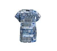 Druckbluse GOLDNER "Kurzgröße Ultraleichte Druckbluse aus reiner Baumwolle", Damen, Gr. 21, blau (jeansblau, gemustert), Obermaterial: 100% Baumwolle CO., normal, Rundhals, Sonstiges, Blusen Druckblus