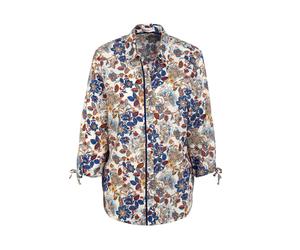 Druckbluse GOLDNER "Kurzgröße Viskosebluse mit floralem Muster", Damen, Gr. 24, beige (beige, blau, geblümt), Obermaterial: 100% Viskose CV., weit Sonstiges, Blusen Druckbluse, Jedes Teil ein Unikat (