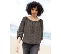 Druckbluse HEINE, Damen, Gr. 34, grau (graphit, sesam, bedruckt), 100% Polyester, bedruckt, gemustert, mehrfarbig, Rundhals, Blusen Druckbluse (91015766-34) graphit, sesam, bedruckt