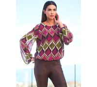 Druckbluse HEINE, Damen, Gr. 34, lila (malve, schilf, bedruckt), 100% Polyester, bedruckt, gemustert, mehrfarbig, Rundhals, Blusen Druckbluse (90898153-34) malve, schilf, bedruckt