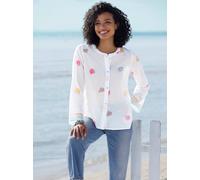 Druckbluse HEINE, Damen, Gr. 34, weiß, flamingo, bedruckt, 100% Baumwolle, bedruckt, gemustert, mehrfarbig, Rundhals, Blusen Druckbluse (11849041-34) weiß, flamingo, bedruckt