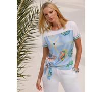 Druckbluse HEINE, Damen, Gr. 38, blau (weiß, eisblau, bedruckt), 100% Viskose, bedruckt, gemustert, mehrfarbig, Rundhals, Blusen Druckbluse (26834769-38) weiß, eisblau, bedruckt