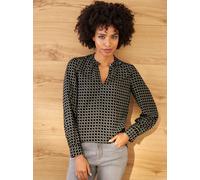 Druckbluse HEINE, Damen, Gr. 38, gelb (schwarz, camel, bedruckt), 100% Polyester, bedruckt, ethno, gemustert, mehrfarbig, Rundhals, Blusen Druckbluse (79375106-38) schwarz, camel, bedruckt