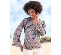 Druckbluse HEINE, Damen, Gr. 38, grau (graphit, camel, bedruckt), 100% Polyester, Paisley, bedruckt, geblümt, gemustert, mehrfarbig, V-Ausschnitt, Blusen Druckbluse (32557038-38) graphit, camel, bedru