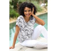 Druckbluse HEINE, Damen, Gr. 40, ecru, schwarz, bedruckt, 100% Polyester, gemustert, mehrfarbig, Rundhals, Blusen Druckbluse, Topseller (16031962-40) ecru, schwarz, bedruckt