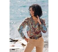 Druckbluse HEINE, Damen, Gr. 44, bunt (burgund, bedruckt), 100% Polyester, bedruckt, gemustert, mehrfarbig, Rundhals, Blusen Druckbluse (36449254-44) burgund, bedruckt