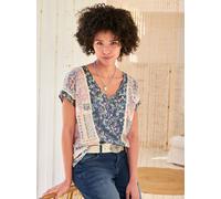 Druckbluse HEINE, Damen, Gr. 46, bunt (jeansblau, hellrosé, bedruckt), 100% Viskose, bedruckt, geblümt, gemustert, mehrfarbig, V-Ausschnitt, Blusen Druckbluse (54699864-46) jeansblau, hellrosé, bedruc