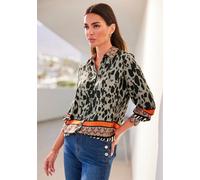 Druckbluse HEINE, Damen, Gr. 46, bunt (schlamm, orange, bedruckt), 100% Viskose, animal-print, gemustert, mehrfarbig, Rundhals, Blusen Druckbluse (73426844-46) schlamm, orange, bedruckt