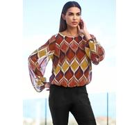 Druckbluse HEINE, Damen, Gr. 46, orange (terra, ocker, bedruckt), 100% Polyester, bedruckt, gemustert, mehrfarbig, Rundhals, Blusen Druckbluse (35057567-46) terra, ocker, bedruckt