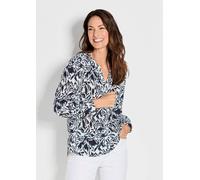 Schlupfbluse GOLDNER "Florale Druckbluse mit V-Ausschnitt", Damen, Gr. 40, blau (marine, weiß, gemustert), Obermaterial: 100% Viskose CV., Basic, normales Bündchen, Blusen Schlupfbluse, Unikat-Print (