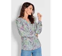 Schlupfbluse GOLDNER "Florale Druckbluse mit V-Ausschnitt", Damen, Gr. 44, blau (hellblau, gemustert), Obermaterial: 100% Viskose CV., Basic, normales Bündchen, Blusen Schlupfbluse, Unikat-Print (6111