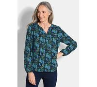 Schlupfbluse GOLDNER "Florale Druckbluse mit V-Ausschnitt", Damen, Gr. 42, grün (petrol, gemustert), Obermaterial: 100% Viskose CV., Basic, normales Bündchen, Blusen Schlupfbluse, Unikat-Print (279157
