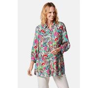 Hemdbluse GOLDNER "Kurzgröße Druckbluse in exotischem Muster", Damen, Gr. 21, bunt (koralle, grün, gemustert), Obermaterial: 100% Viskose CV., figurumspielend, Manschette, Blusen Hemdbluse, mit Querte