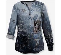 Langarmbluse HEINE, Damen, Gr. 38, blau (jeansblau, steingrau, bedruckt), 100% Viskose, bedruckt, gemustert, mehrfarbig, Rundhals, Blusen (20461066-38) jeansblau, steingrau, bedruckt