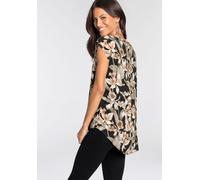Druckbluse LAURA SCOTT, Damen, Gr. 40, schwarz (schwarz, rot), Web, Obermaterial: 100% Viskose, figurumspielend Po-bedeckend, Rundhals, angeschnitten, Blusen Druckbluse, mit asymetrischem Saum (879998