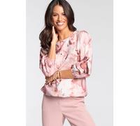 Druckbluse LAURA SCOTT, Damen, Gr. 44, grün (grün, flieder), Web, Obermaterial: 100% Viskose, lässig geschnitten hüftlang, Rundhals, mit innenliegendem Gummizug, Blusen Druckbluse, mit femininen Blume