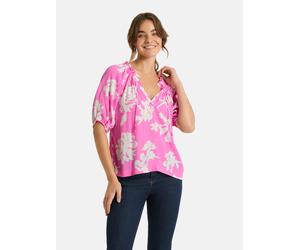 Druckbluse LIEBLINGSSTÜCK "RiaL", Damen, Gr. 48, pink gemustert, Web, Obermaterial: 100% Viskose, geblümt, gemustert, mehrfarbig, normal, Rundhals, elastischer Bund, Blusen Druckbluse, mit gerafftem A