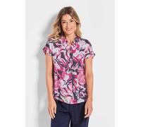 Hemdbluse GOLDNER "Sommerliche Bluse mit Blumenmuster", Damen, Gr. 46, pink (pink, marine, gemustert), Obermaterial: 100% Viskose CV., Gerade, Blusen Hemdbluse, Schlitze in der Seitennaht (88661736-46