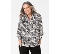 Hemdbluse GOLDNER "Bluse", Damen, Gr. 42, schwarz (schwarz, cremeweiß, gemustert), Obermaterial: 100% Viskose CV., Manschette, Blusen Hemdbluse, Florales Muster (94477961-42) schwarz, cremeweiß, gemus