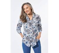 Hemdbluse GOLDNER "Kurzgröße Druckbluse mit Hemdkragen", Damen, Gr. 25, blau (marine, gemustert), Obermaterial: 100% Baumwolle CO., Manschette, Blusen Hemdbluse, Knöpfe (72587710-25) marine, gemustert
