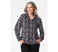 Hemdbluse GOLDNER "Druckbluse", Damen, Gr. 46, schwarz (schwarz, gemustert), Obermaterial: 100% Viskose CV., figurumspielend, Gummibündchen, Blusen Hemdbluse, Minimalmuster (39353102-46) schwarz, gemu