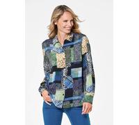 Klassische Bluse GOLDNER "Patchworkbluse mit Allover-Druck", Damen, Gr. 54, blau (marine, gemustert), Obermaterial: 100% Viskose CV., figurumspielend, Manschette, Blusen, Knopfleiste (68987747-54) mar