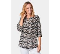 Schlupfbluse GOLDNER "Druckbluse mit raffinierter Ausschnittlösung", Damen, Gr. 40, schwarz (schwarz, weiß, beige, gemustert), Obermaterial: 100% Viskose CV., figurumspielend, Gummibündchen, Blusen Sc