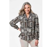 Klassische Bluse GOLDNER "Kurzgröße Druckbluse", Damen, Gr. 22, schwarz (schwarz, gemustert), Obermaterial: 100% Viskose CV., Modisch, Gummibündchen, Blusen, Tunika-Ausschnitt (20435846-22) schwarz, g