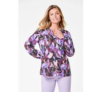 Schlupfbluse GOLDNER "Printbluse mit Allover-Druck", Damen, Gr. 42, lila (lila, gemustert), Obermaterial: 100% Viskose CV., figurumspielend, Gummibündchen, Blusen Schlupfbluse, Mit Seitenschlitzen (35