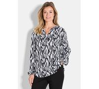 Schlupfbluse GOLDNER "Printbluse mit Allover-Druck", Damen, Gr. 46, schwarz-weiß (schwarz, weiß, gemustert), Obermaterial: 100% Viskose CV., figurumspielend, Gummibündchen, Blusen Schlupfbluse, Mit Se