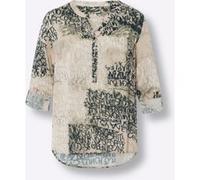Druckbluse HEINE, Damen, Gr. 42, grün (oliv, sand, bedruckt), 100% Viskose, bedruckt, gemustert, mehrfarbig, Rundhals, Blusen Druckbluse (12219566-42) oliv, sand, bedruckt