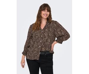 Druckbluse ONLY CARMAKOMA "CARRAYA 3/4 SHIRT WVN NOOS", Damen, Gr. 44, braun (silber mink aop:animal), Web, Obermaterial: 100% Viskose, bedruckt, regular fit normal, V-Ausschnitt, Blusen Druckbluse, V