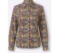 Langarmbluse HEINE, Damen, Gr. 42, petrol, ocker, bedruckt, 50% Baumwolle, 50% Polyester, bedruckt, gemustert, mehrfarbig, V-Ausschnitt, Blusen (35161727-42) petrol, ocker, bedruckt