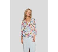 Klassische Bluse RABE "Rabe Bluse mit tropischem Flair", Damen, Gr. 42, orange, 100%Viskose, feminin, gerade, 3/4-Ärmel, Blusen (88451230-42) orange