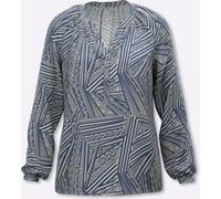 Langarmbluse HEINE, Damen, Gr. 42, blau (rauchblau, beige, bedruckt), 100% Polyester, bedruckt, gemustert, mehrfarbig, Rundhals, Blusen (20838103-42) rauchblau, beige, bedruckt